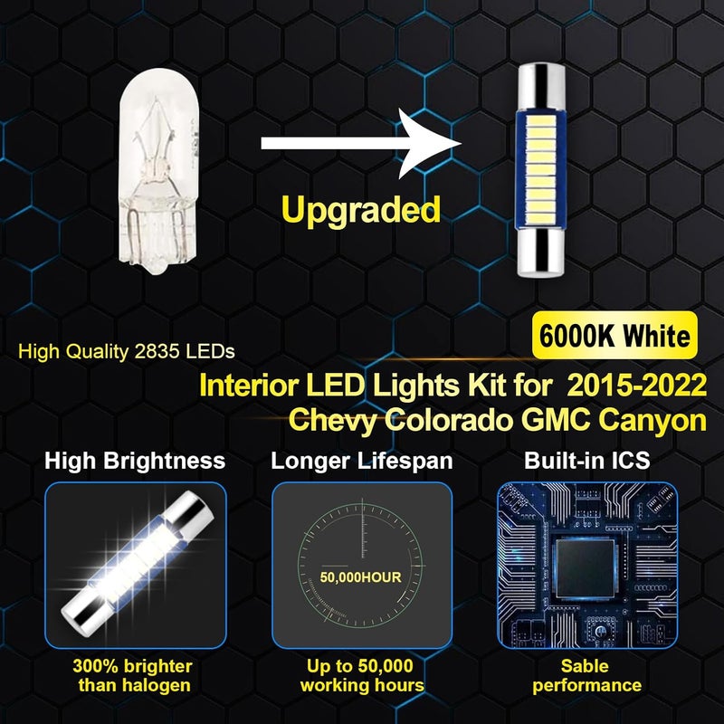 EASY EAGLE LED Interior Car Lights for Chevy-Colorado-GMC-Canyon-2015-2022: 13 Piece Kit White LED Light Bulbs - Super Bright 6000K + Install Tool - Image 4